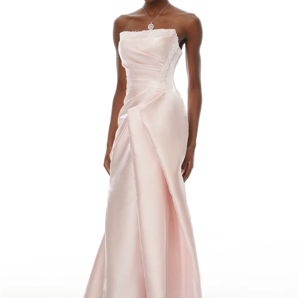 Strapless Satin Evening Gown in Soft Pink